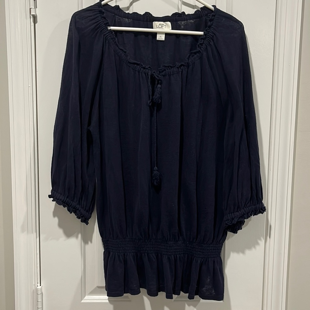 Navy Loft sweater tie neck